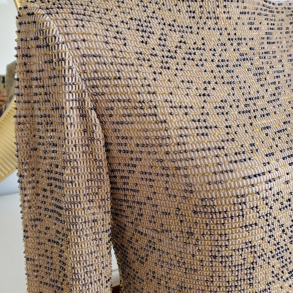 Sequin beaded long sleeve tan thong bodysuit - Picture 4 of 7